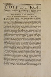 Cover of: Édit du roi, portant suppression de quatre cens six charges bouche & communs de la maison de Sa Majesté: donné à Versailles au mois d'août 1780 : registré en la Chambre des comptes le 26 août 1780