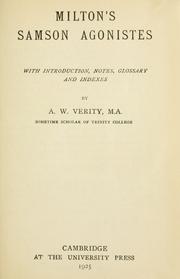 Cover of: Milton's Samson Agonistes: with introd., notes, glossary and indexes