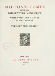 Cover of: Milton's Comus: being the Bridgewater manuscript