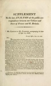 Cover of: Supplement to the late analysis of the public correspondence between our Cabinet and those of France and G. Britain