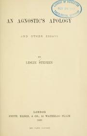 Cover of: An agnostic's apology, and other essays by Sir Leslie Stephen, Sir Leslie Stephen