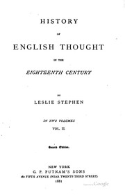 Cover of: History of English thought in the eighteenth century