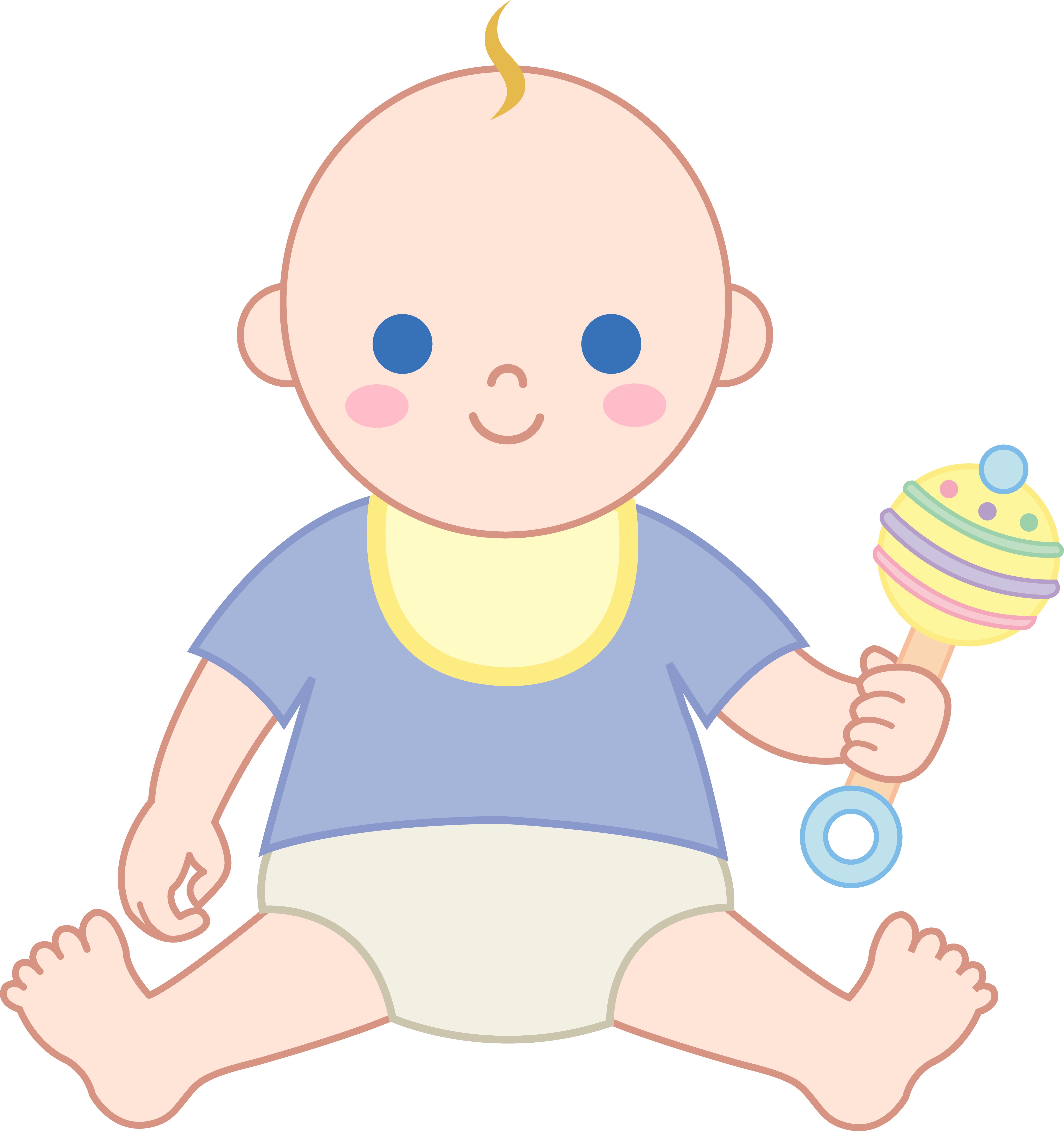 Baby Boy With Rattle - Free Clip Art