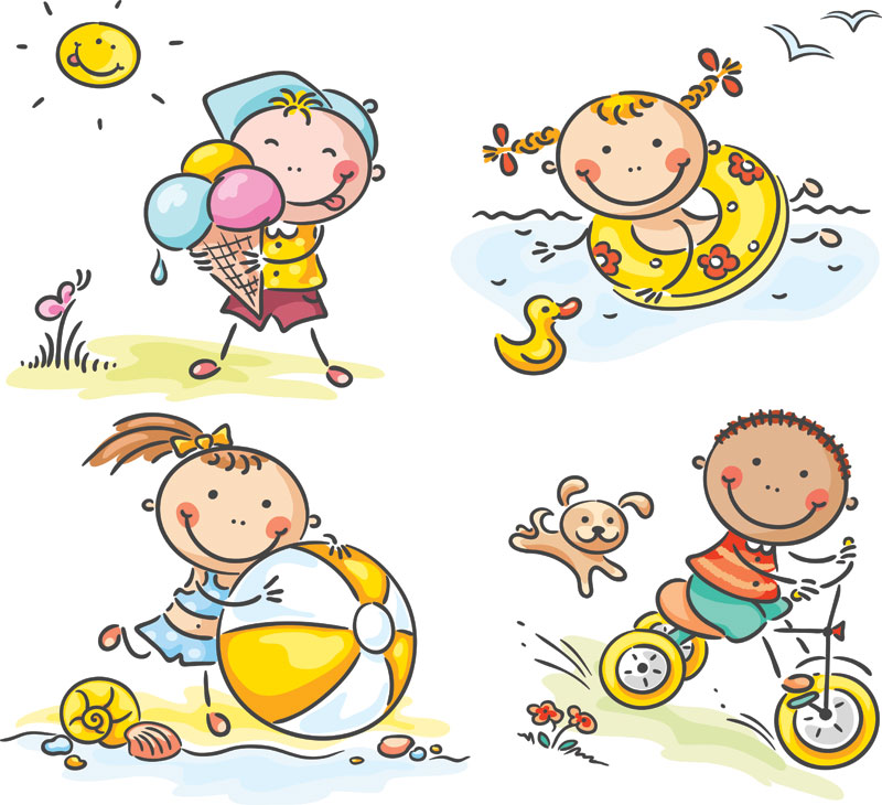 Children at play cartoon illustrations vector | Free Vector Stock ...