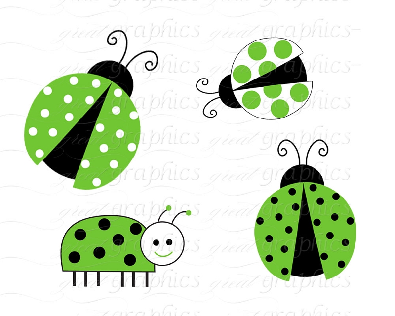 Printable Ladybug Clip Art Digital Background Green Ladybug Clipart