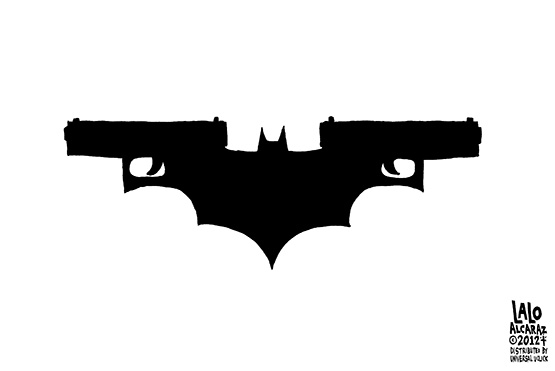 Dark Knight Colorado shooting cartoon by Lalo Alcaraz : Pocho