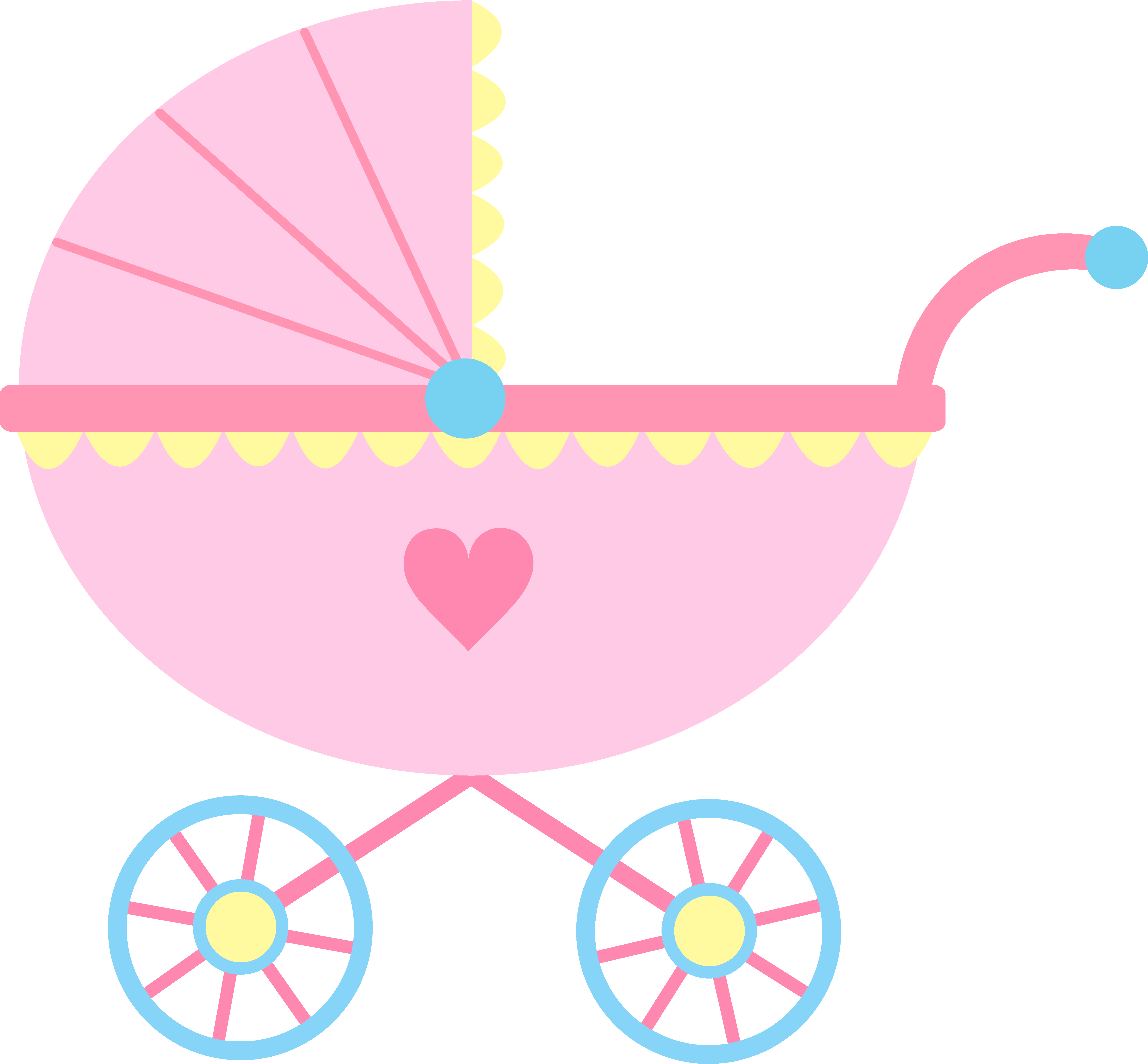 Cute Pink Baby Carriage - Free Clip Art