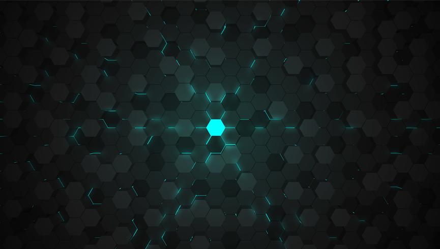 Blue 3D hexagon tech background, vector illustration.