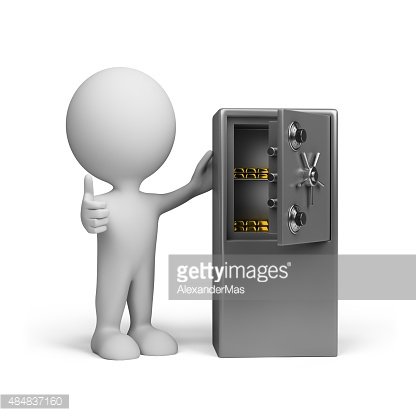 3d person and safe with gold bars Clipart Image.