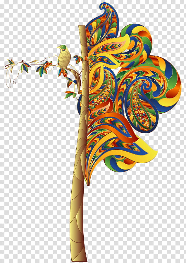 D Renders , multicolored paisley tree art transparent.