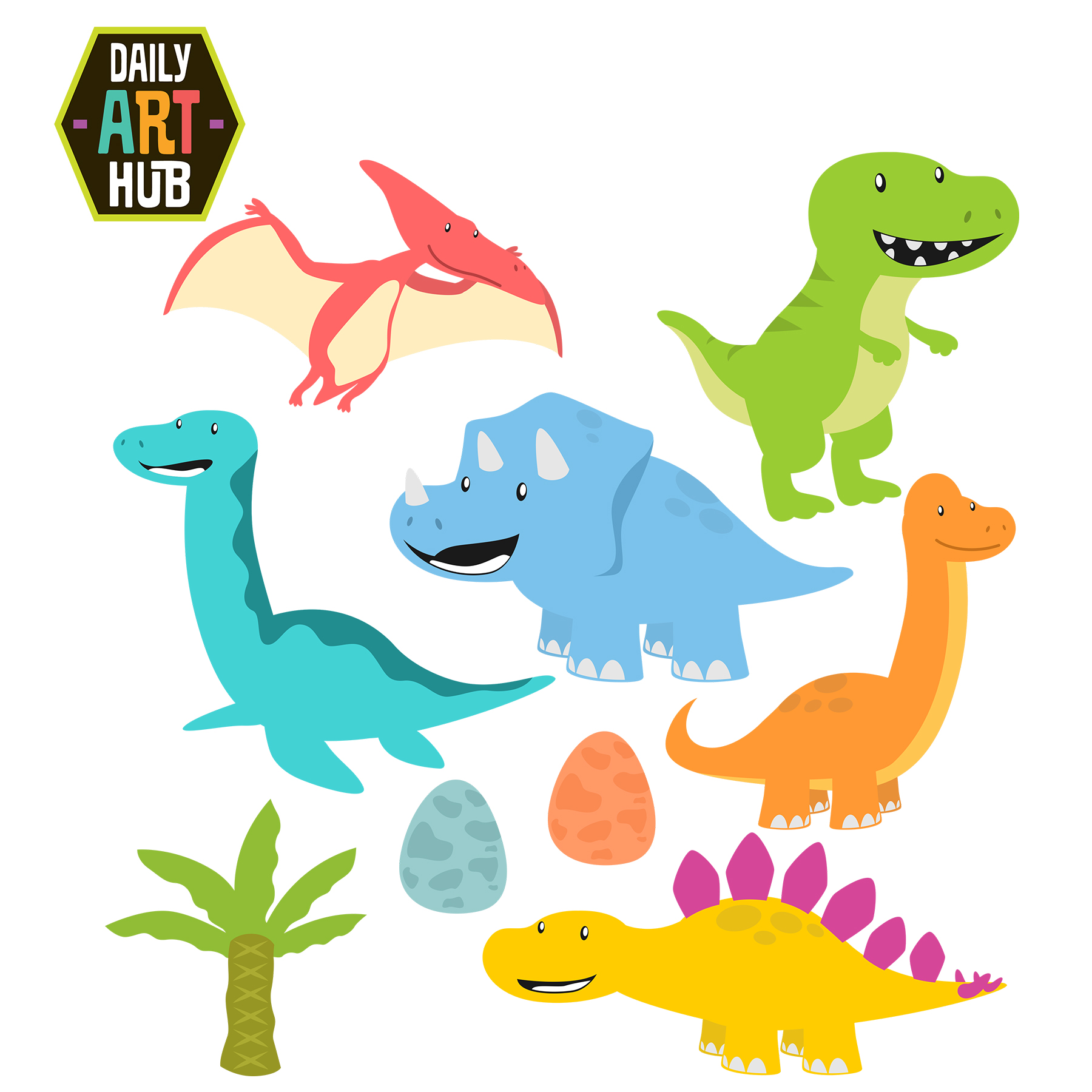 Cute Dinosaurs Clip Art Set.