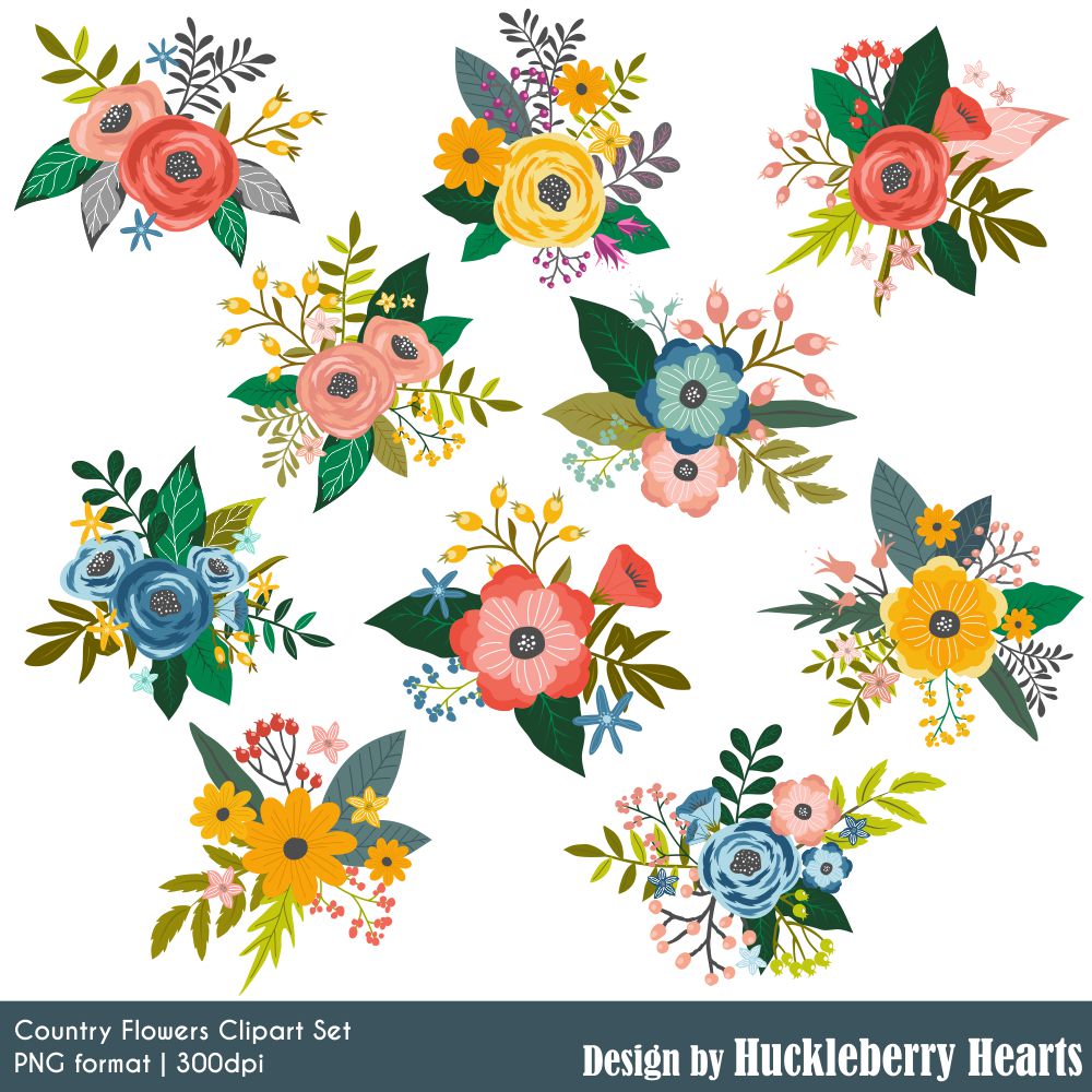 Country Flowers Clipart.