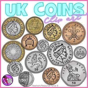 British UK coins clip art: 1p, 2p, 5p, 10p, by Teachers.