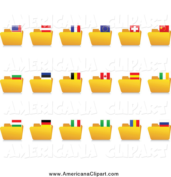 Americana Vector Clip Art of Yellow Folders with National Flag.