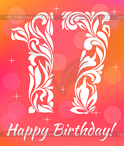 Celebrating 17 years birthday. Decorative Font.