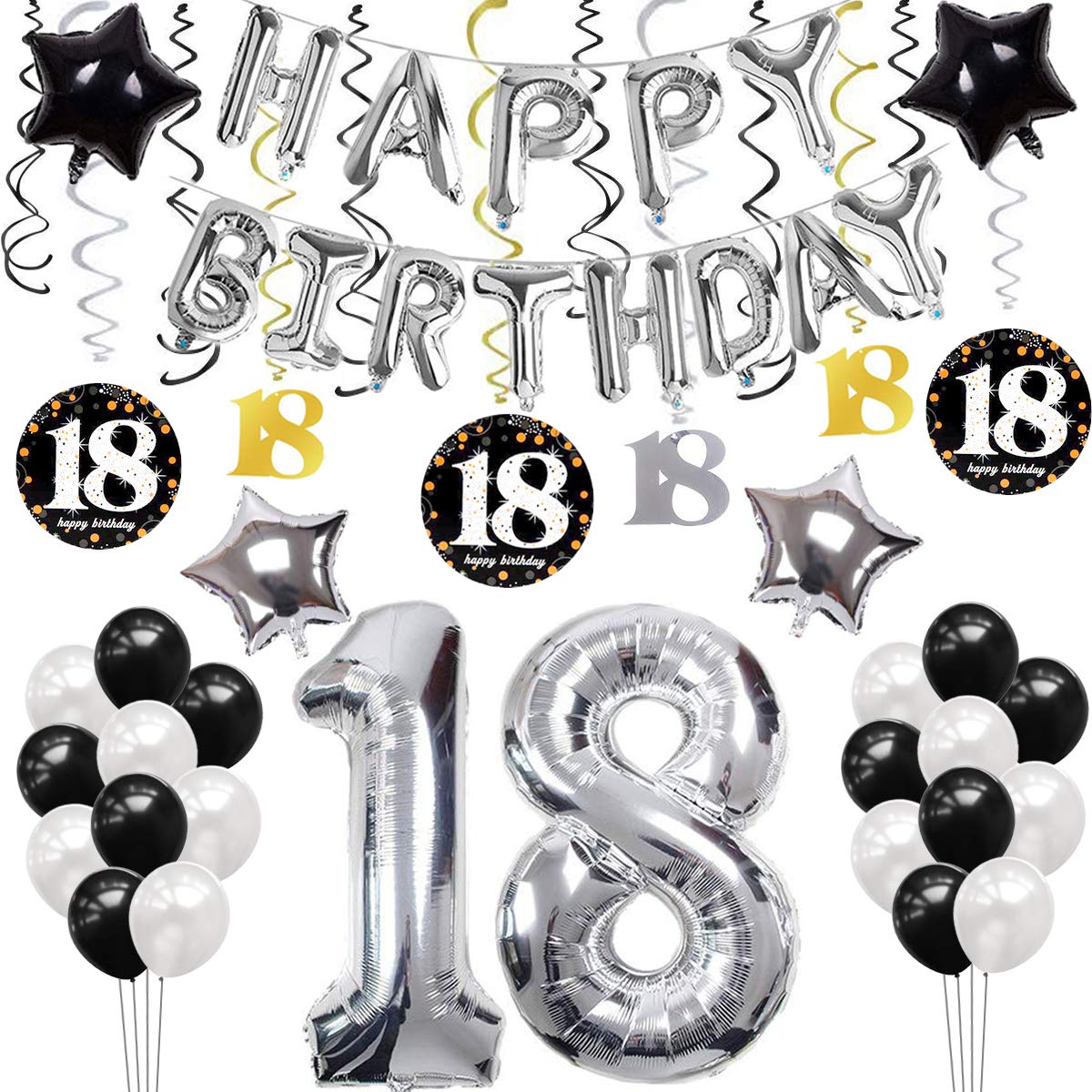 SANCUANYI 18th Birthday Decorations Silver.