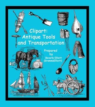 Antique Transportation and Tools Clip Art.