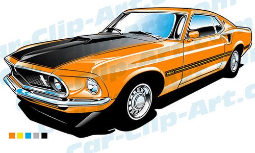 1969 Ford Mustang Mach 1 Vector Clip Art.