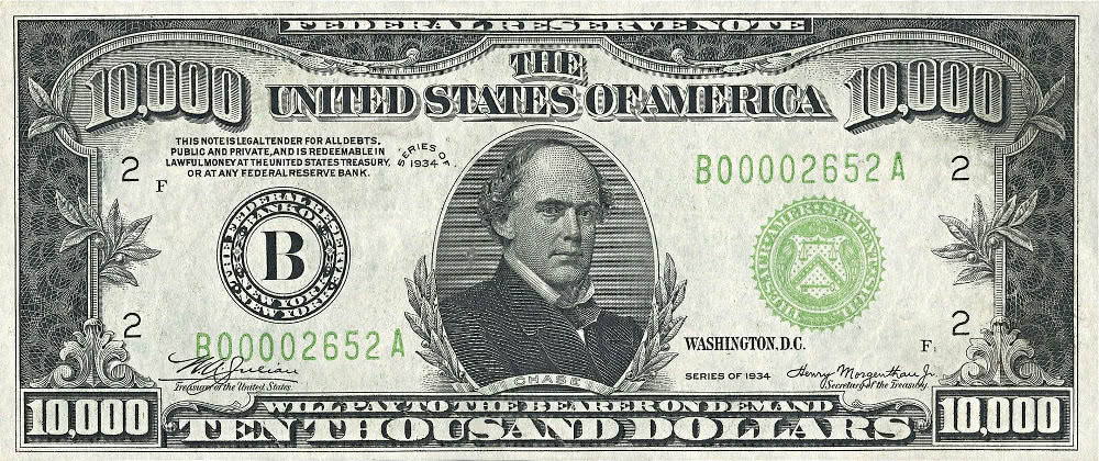 ten thousand dollar bill US 1934.