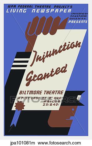 Drawings of Vintage WPA poster for Injunction Granted, a 1936.