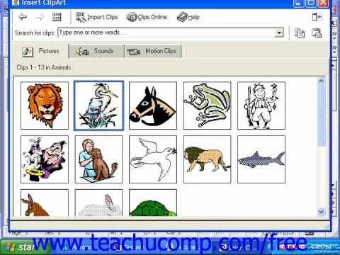 Word 2003 Tutorial Inserting Clip Art 2000 & 97 Microsoft Office Training  Lesson 13.3.