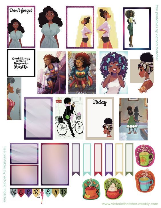 African American gal printable for regular happy planner I.