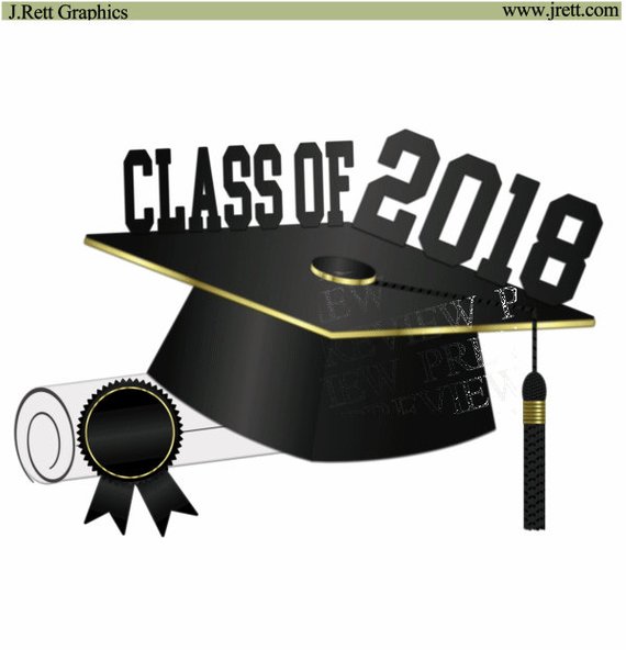 Class of 2018 clipart, MORE COLORS, black, gold, graduation.