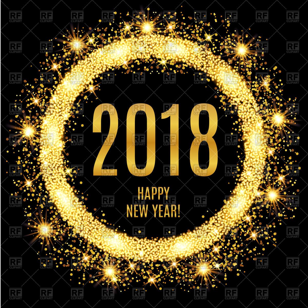 2018 Happy New Year glowing gold background Vector Image.