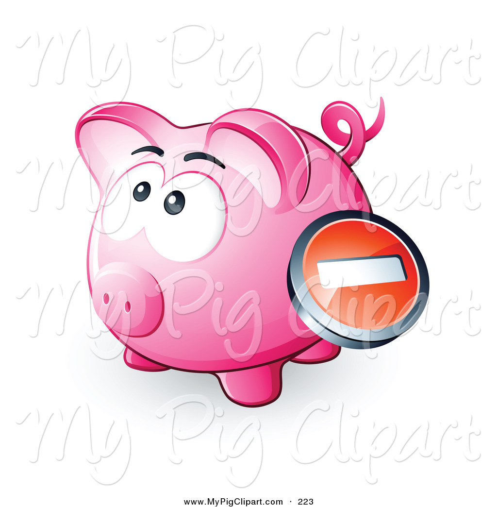 Swine Clipart of a Negative Icon Button over a Pink Piggy Bank by.