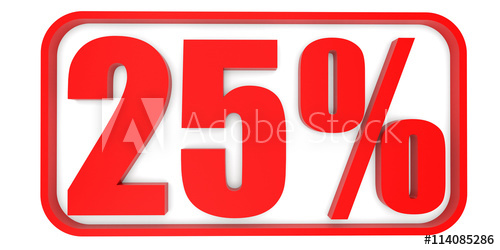 Discount 25 percent off. 3D illustration..