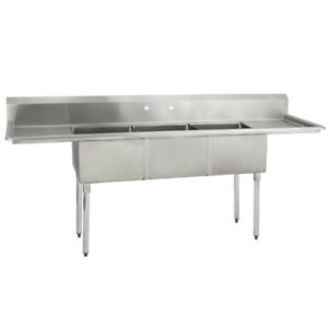 Details about (3) Three Compartment Commercial Stainless Steel Sink 60 x  25.8 G.