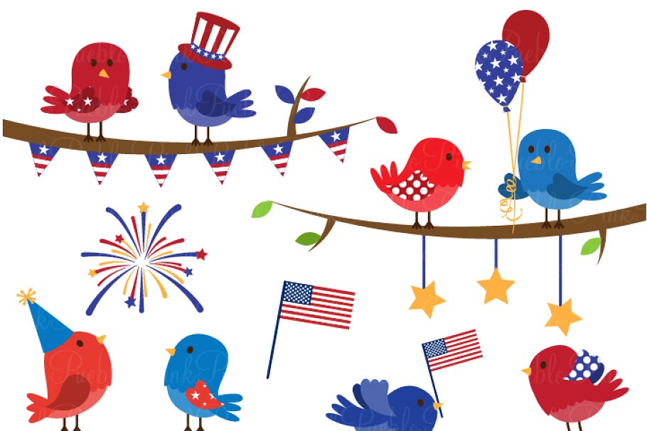 4th of July Birds Clipart & Vectors ~ Illustrations.