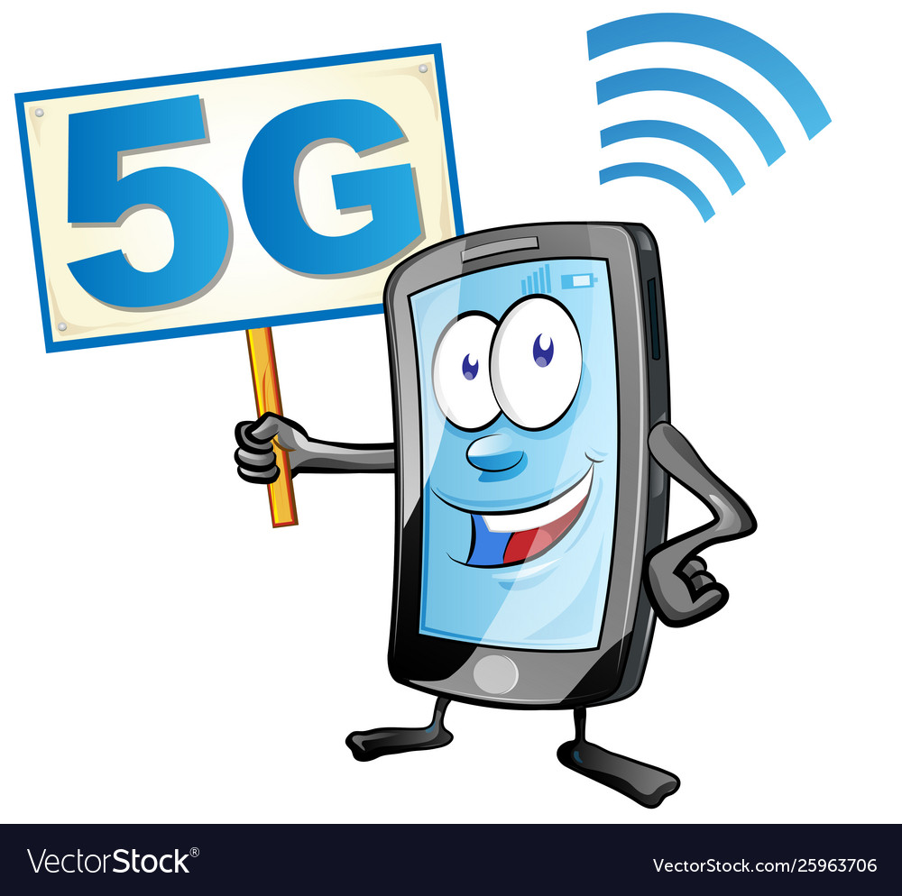 Smartphone cartoon with signboard 5g icon clipart.