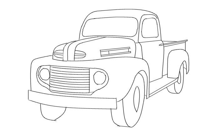 line drawing old ford pickup truck.