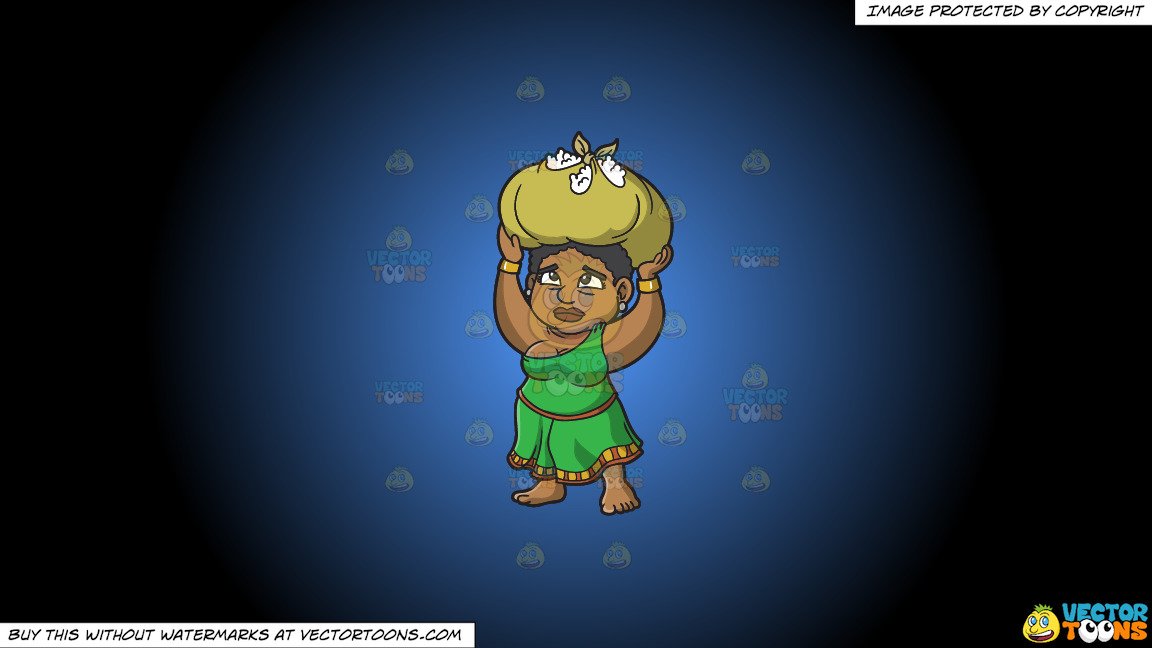 Clipart: A Female Polynesian Slave Carrying Kilos Of Cotton On Her Head on  a Blue And Black Gradient Background.