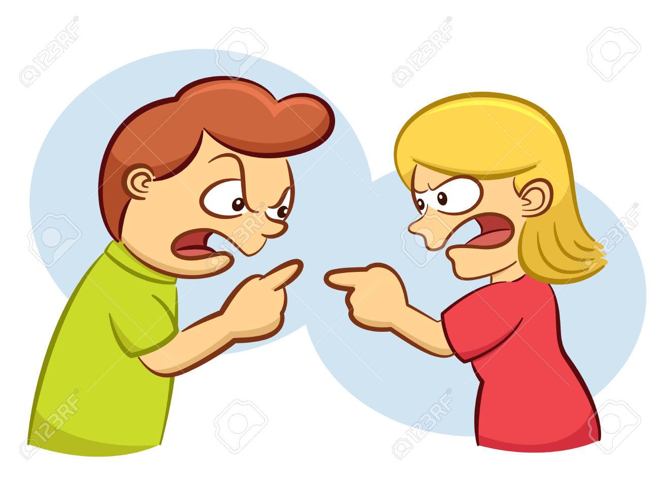 Man and Woman Arguing with Angry Expression Cartoon Illustration.