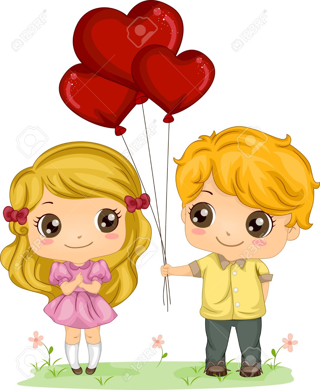 Illustration Of A Boy Giving A Girl A Bunch Of Balloons Stock.