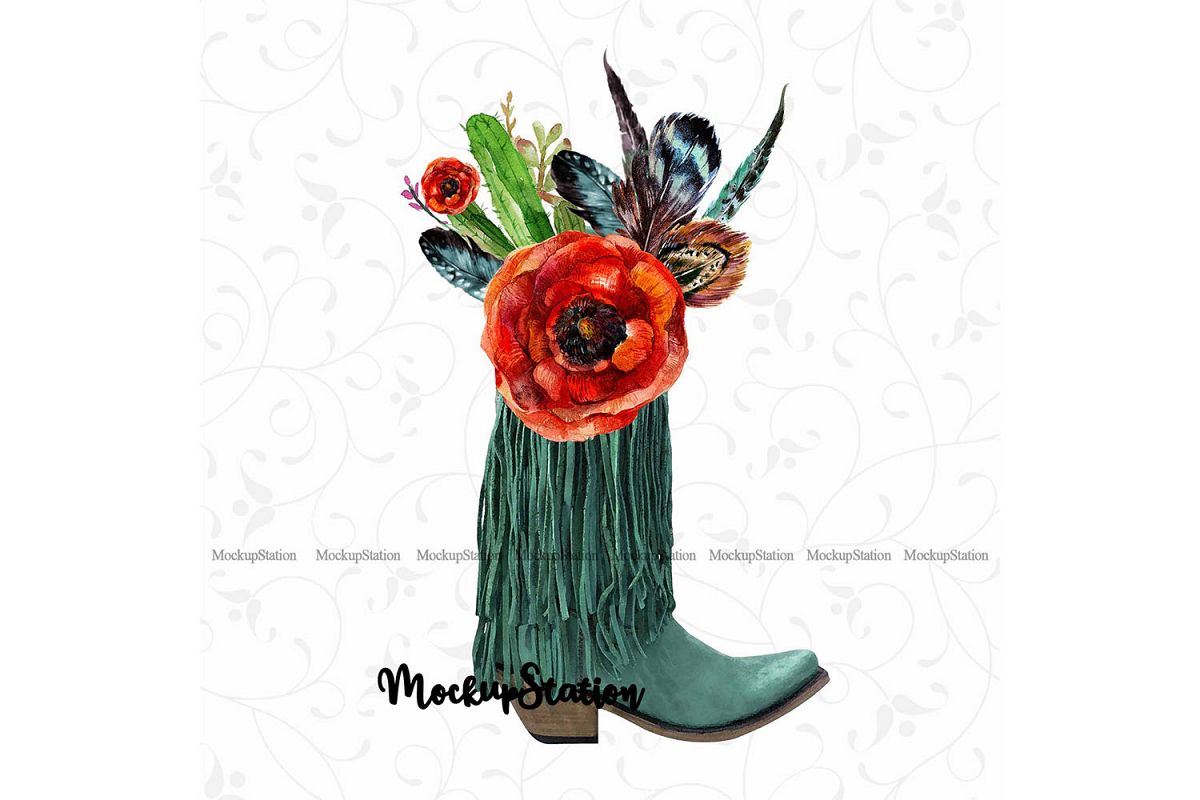 Sublimation Boots PNG Design, Boho Texas Western Clip Art.