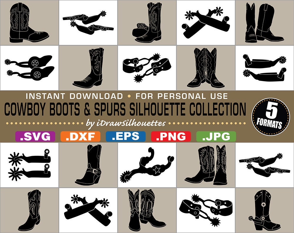 12 Cowboy Boot & 7 Spur Clip Art Images Collection.