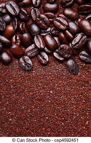 Stock Photography of coffee grounds and whole beans background.