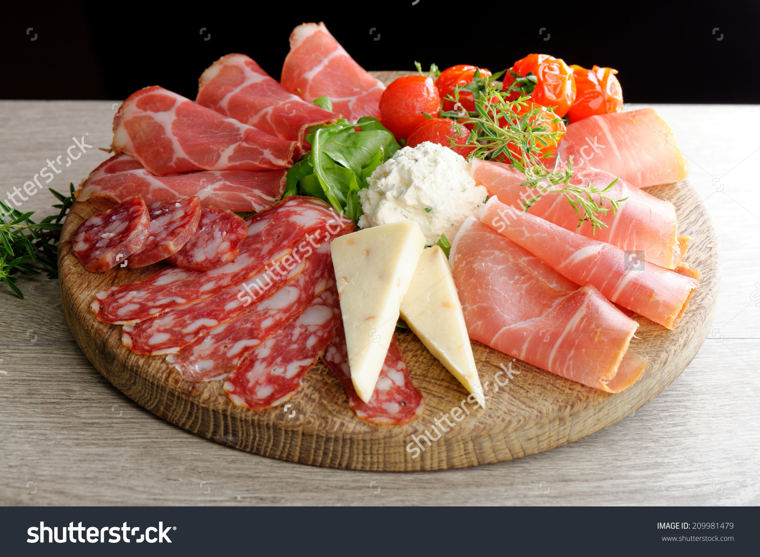 Arrangement Delicatessen Cold Cuts Smoked Ham Stock Photo.