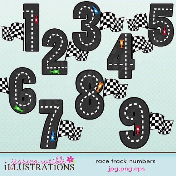 Race Track Numbers Cute Digital Clipart.