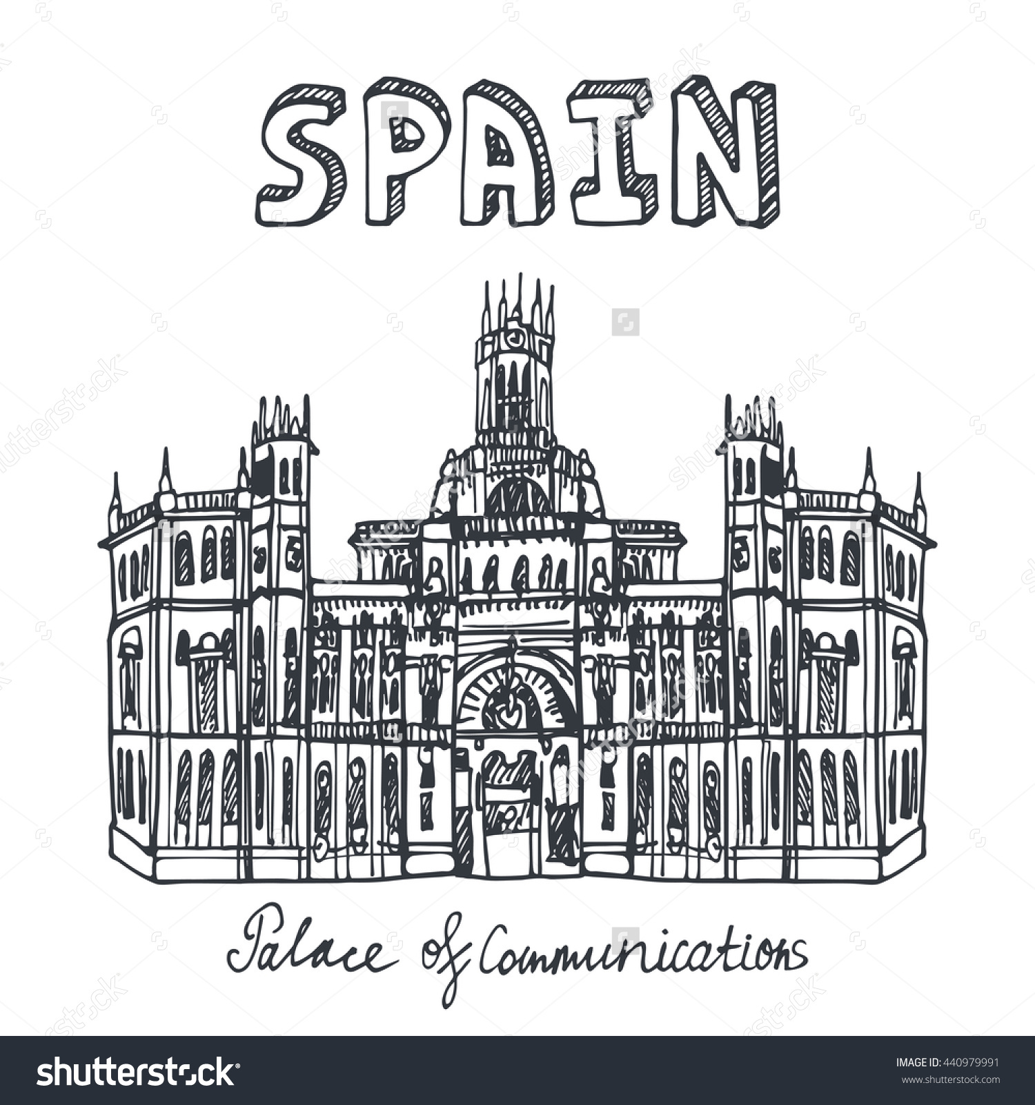 Spain Doodle Landmarks Palace Communicationvector Hand Stock.