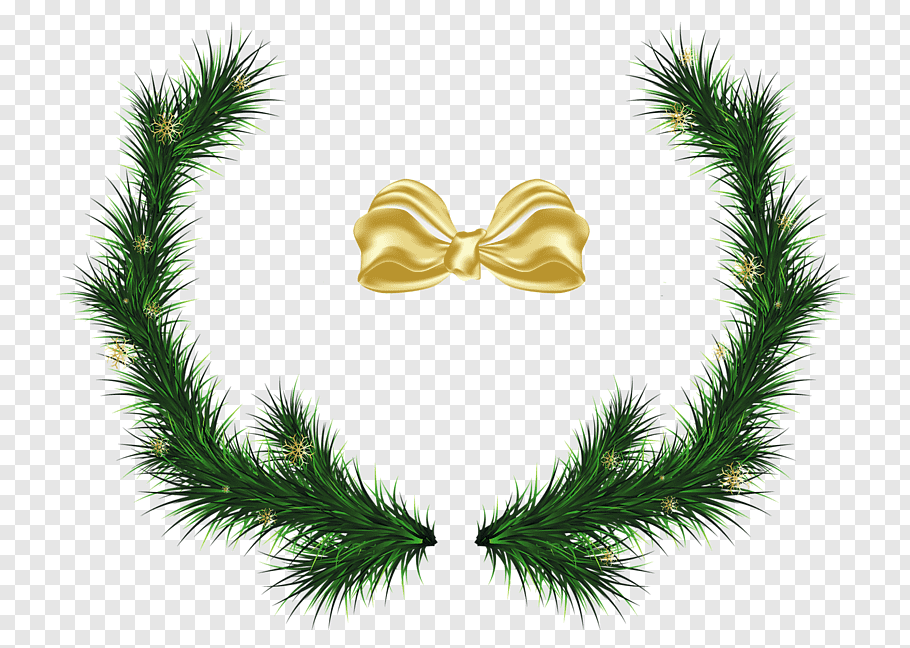 Green Christmas wreath and yellow ribbon illustration, file.