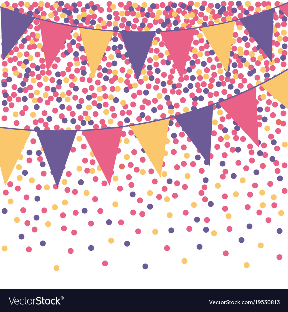 Ultra violet bunting background with confetti.