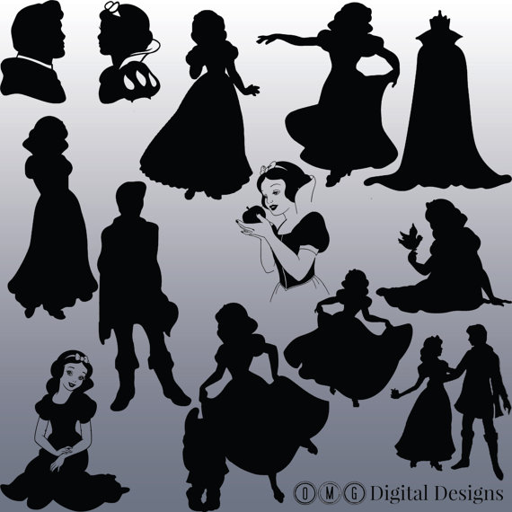 12 Snow White Silhouette Clipart Images, Clipart Design Elements.