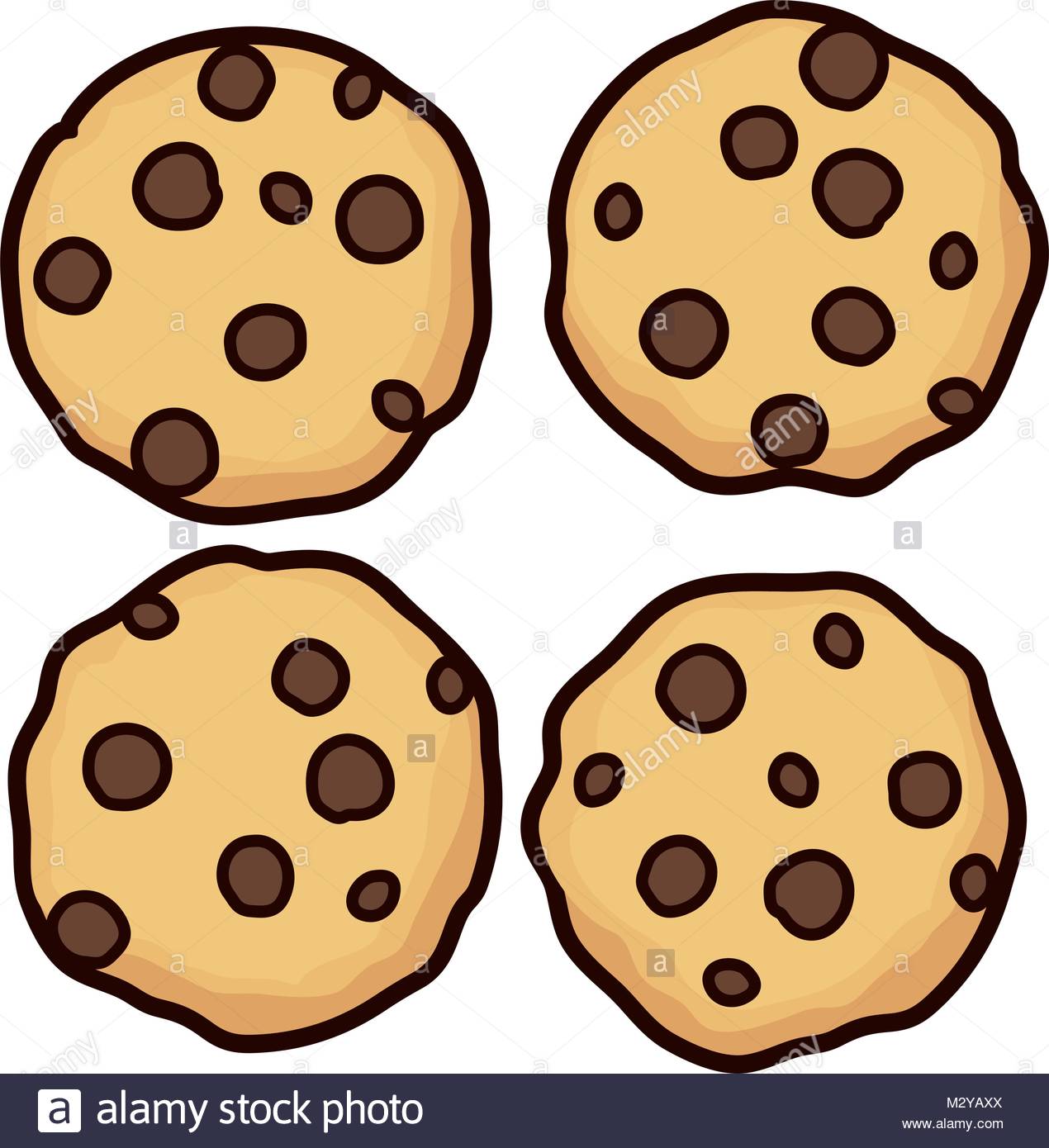 vector set of chocolate chip whole cookies isolated on white Stock.