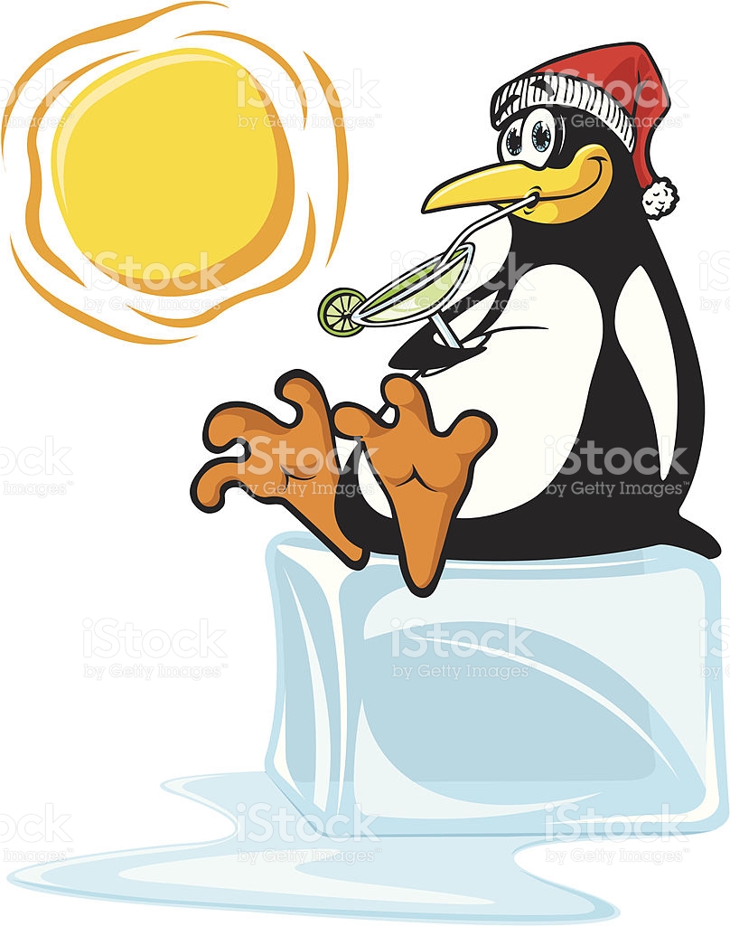 Cartoon Image Of Penguin Cooling Off With Drink stock vector art.