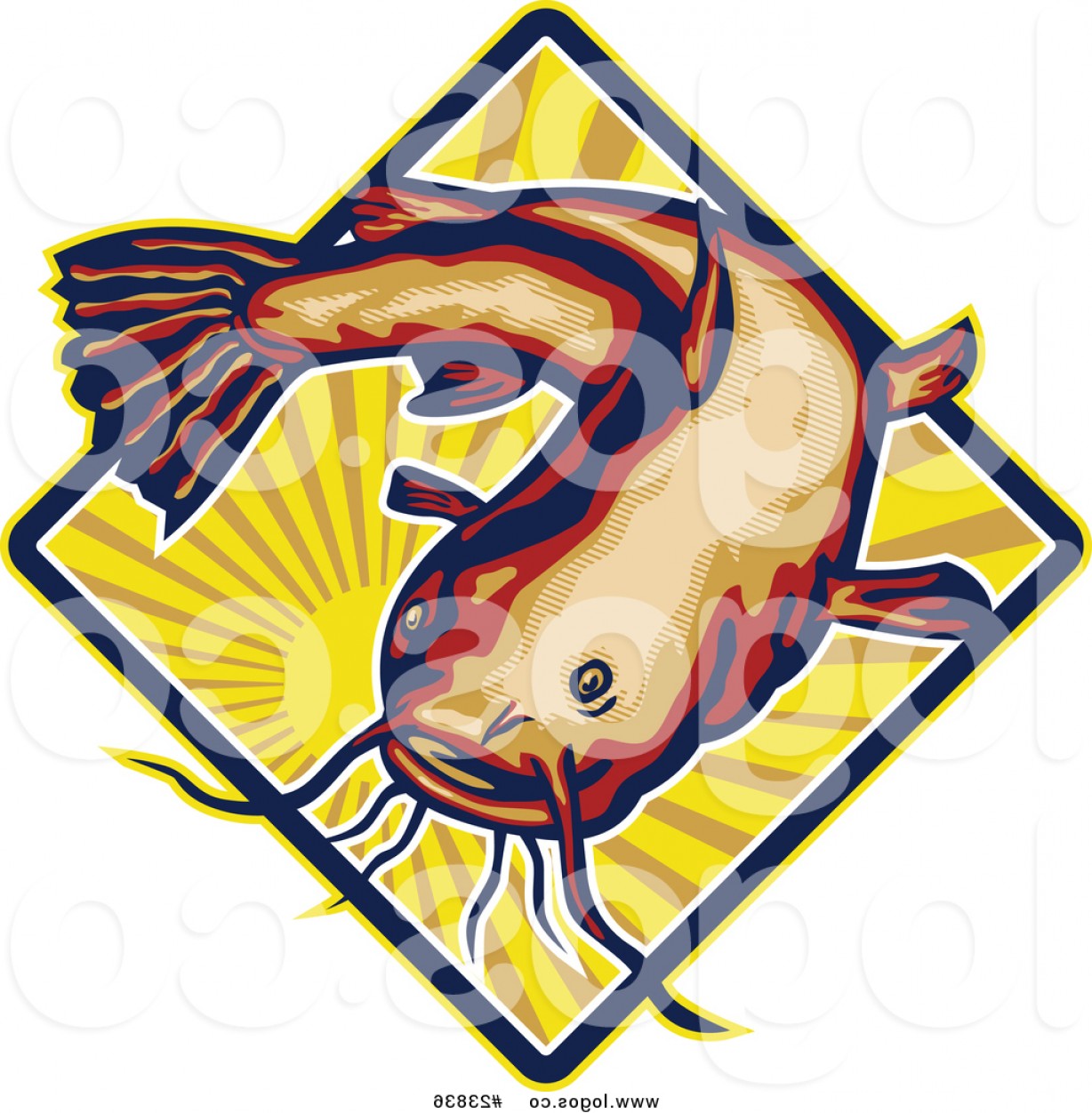 Royalty Free Vector Logo Of A Big Catfish Over A Sun With Rays By.