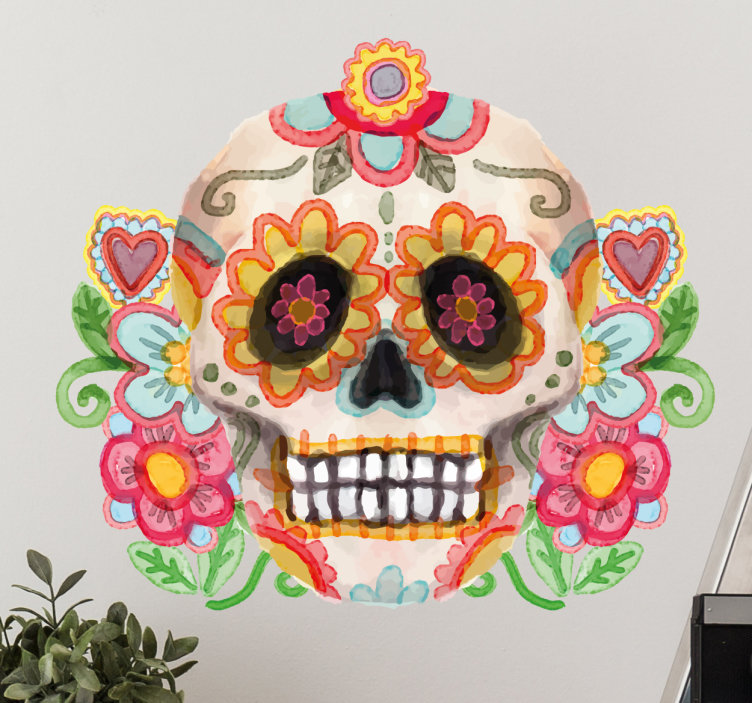 Vinilo acuarela calavera día de muertos.